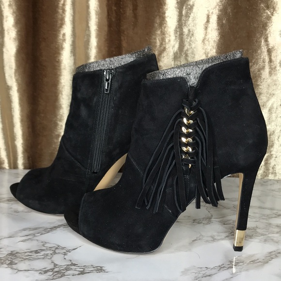 Guess fringe peep toe ankle booties size 9 black - Picture 3 of 7